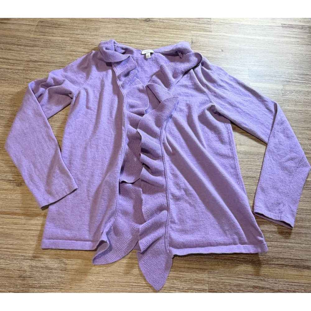 Talbots lavender ruffle-trim open-front cardigan sweater Size Medium‎